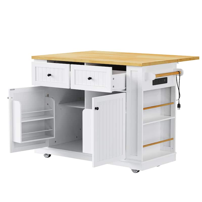 Kitchen Island with Storage and Drop Leaf, 48'' Large Rolling Kitchen Island Cart on Wheels, Portable Mobile Islands Wood Table