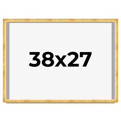 38x27 Shadow Box Frame Gold | 1.625 Inches Deep Real Wood Traditional