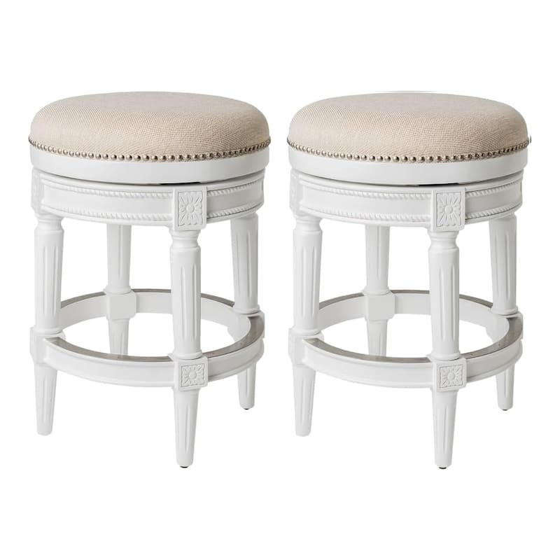 Maven Lane Pullman Backless Swivel Kitchen Stool - Set of 2 - Alabaster White - Counter Height