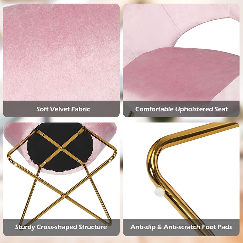 Costway Modern Velvet Accent Chair Upholstered Vanity Chair w/Golden - See Details