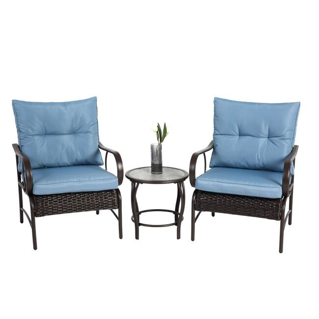 3-Piece Outdoor Patio Set – Modern Wicker Conversation Set with Rattan Chairs & Coffee Table‌