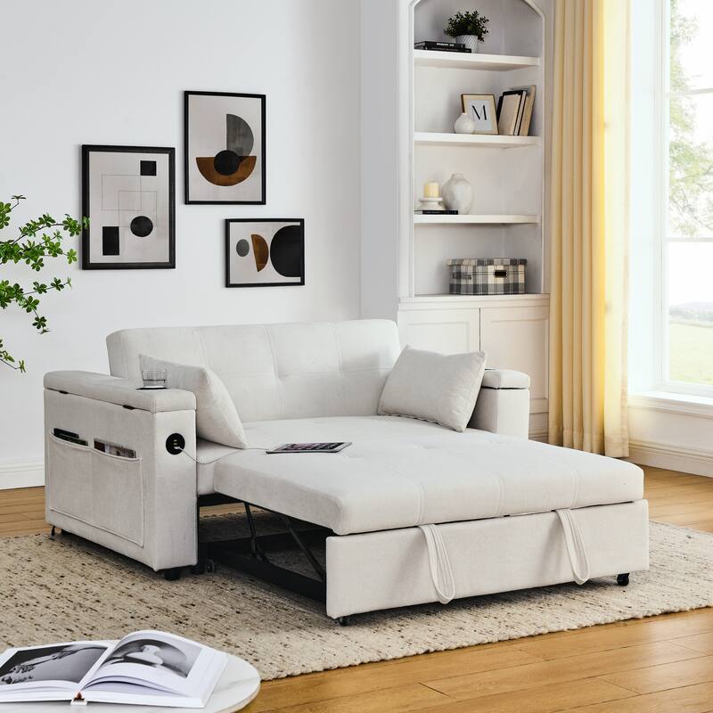 54" Pull-Out Sleeper Sofa Bed Double Seat Recliner Sofa Bed