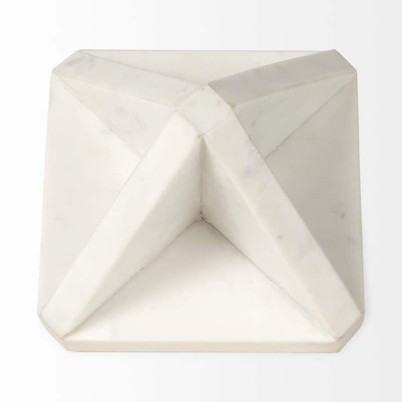 White Marble Geometric Square Sculpture - 6" W x 6" D x 9" H