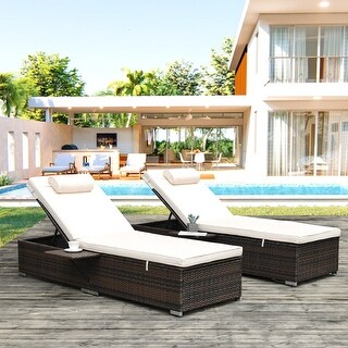 Outdoor PE Wicker 2 Piece Adjustable Chaise Lounge with Side Table