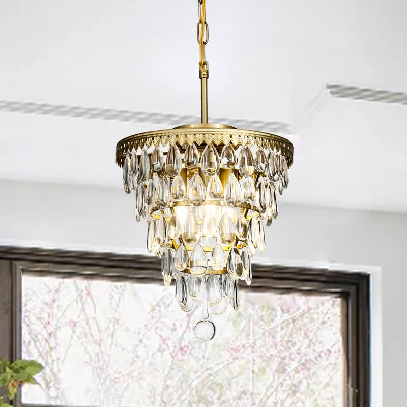 3 Light Glam Crystal Tier Pendant Chandelier - Painted Brass