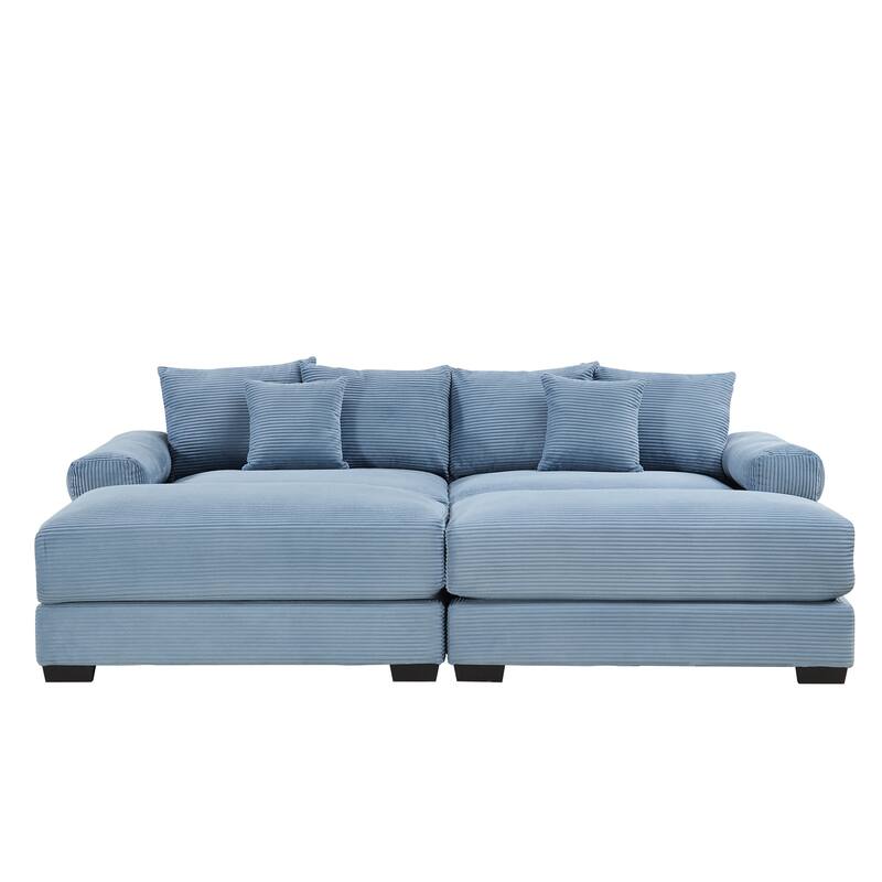 Sectional Couch with 2 Movable Ottomans, 92" Corduroy Couches for Living Room, Upholstered Sofa Couch with Deep Seat for Bedroom