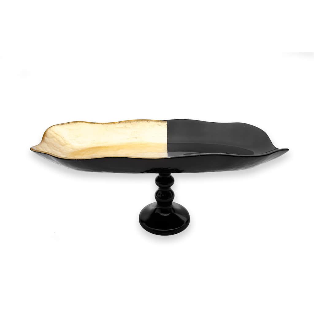 Alice Pazkus 16" Large Footed Tray With Black and Gold Design