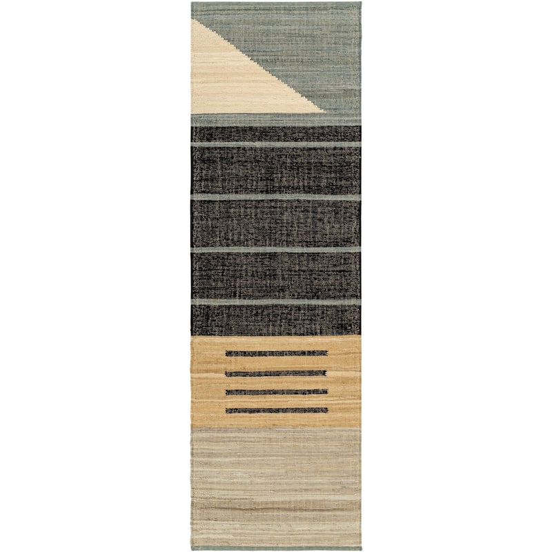 Livabliss Clapham Hand Woven Geometric Cotton Rug - 2' 6" x 8' - Black/Multi