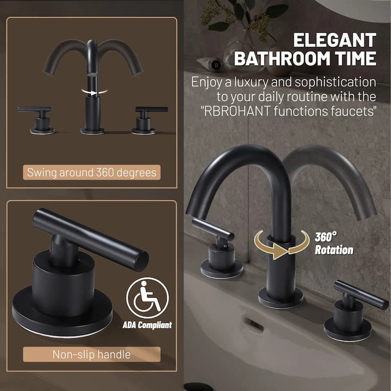8.3"H Solid Brass Widespread 2-handle Bathroom Sink Faucet with Pop-Up Drain Assembly