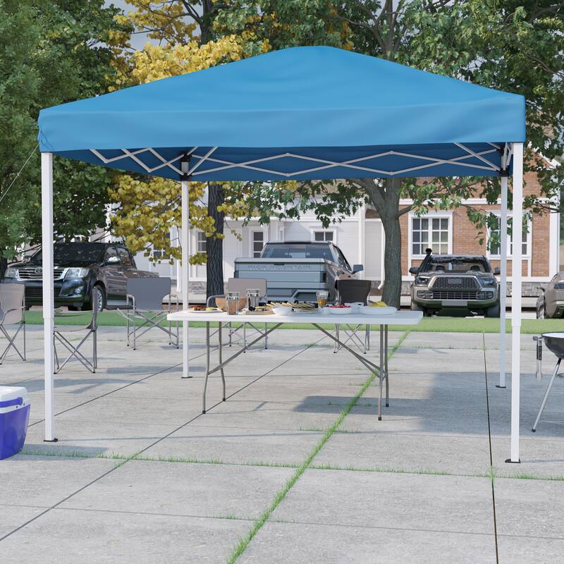 10' x 10' Pop Up Canopy Tent and 6 Ft. Bi-Fold Table with Carrying Handle - Blue