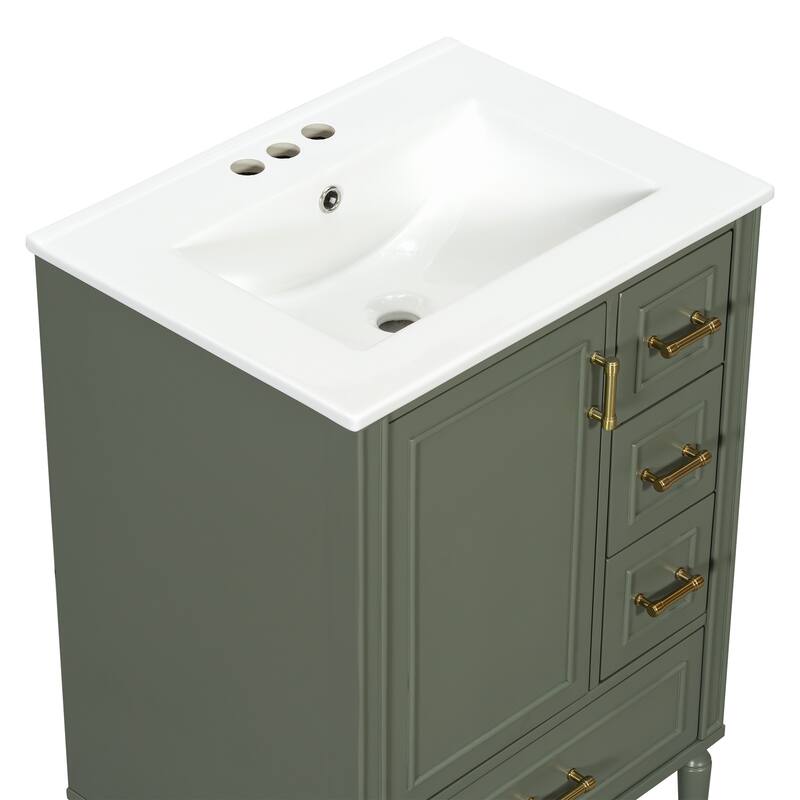 GDFStudio - Fernwell Transitional Freestanding Bathroom Vanity Cabinet with Ceramic Sink, Soft Close Drawers & Door Storage