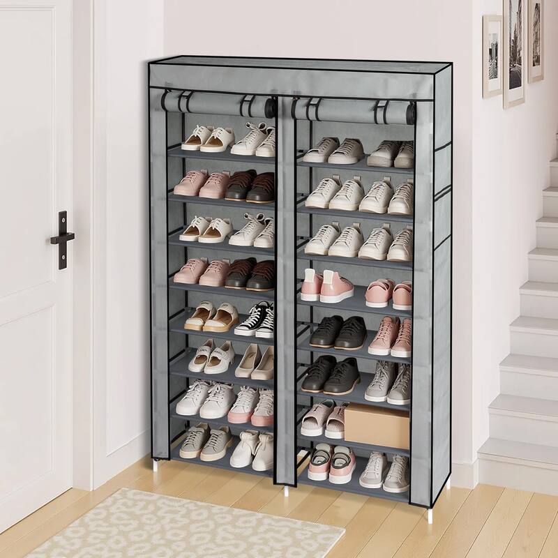 10-Tier Vertical Non-Woven Fabric Shoe Storage Rack with Iron Frame for Home Entryway - 45.25”W x 11.81”D x 62.99”H