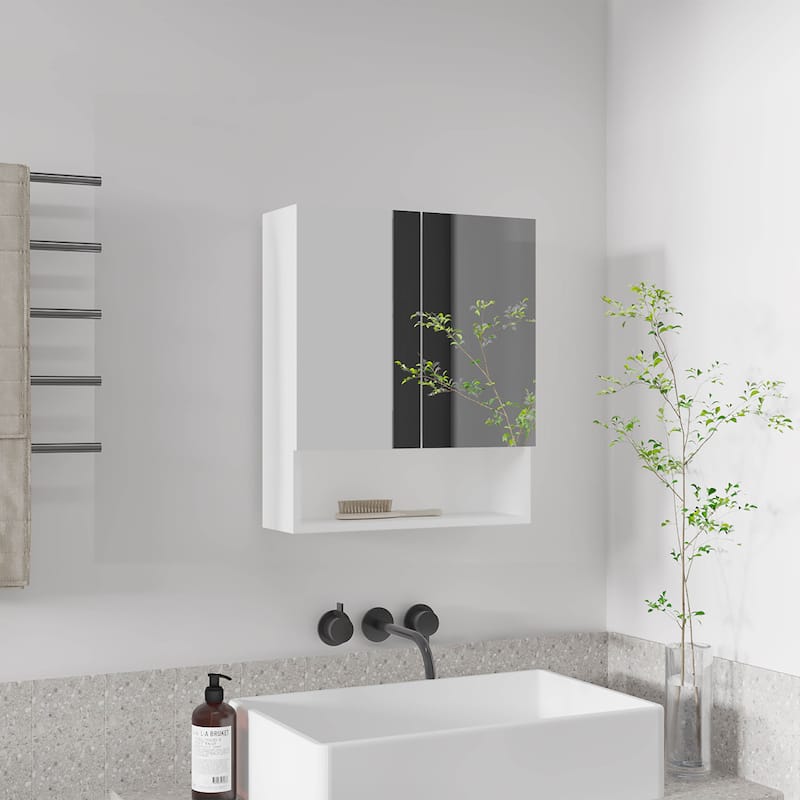 23" High White Double Door Medicine Cabinet with Three Adjustable Shelves and Open Shelf, Compact Bathroom Storage Solution - 19.7X5.9 in - White + MDF