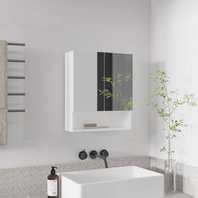 23" High White Double Door Medicine Cabinet with Three Adjustable Shelves and Open Shelf, Compact Bathroom Storage Solution