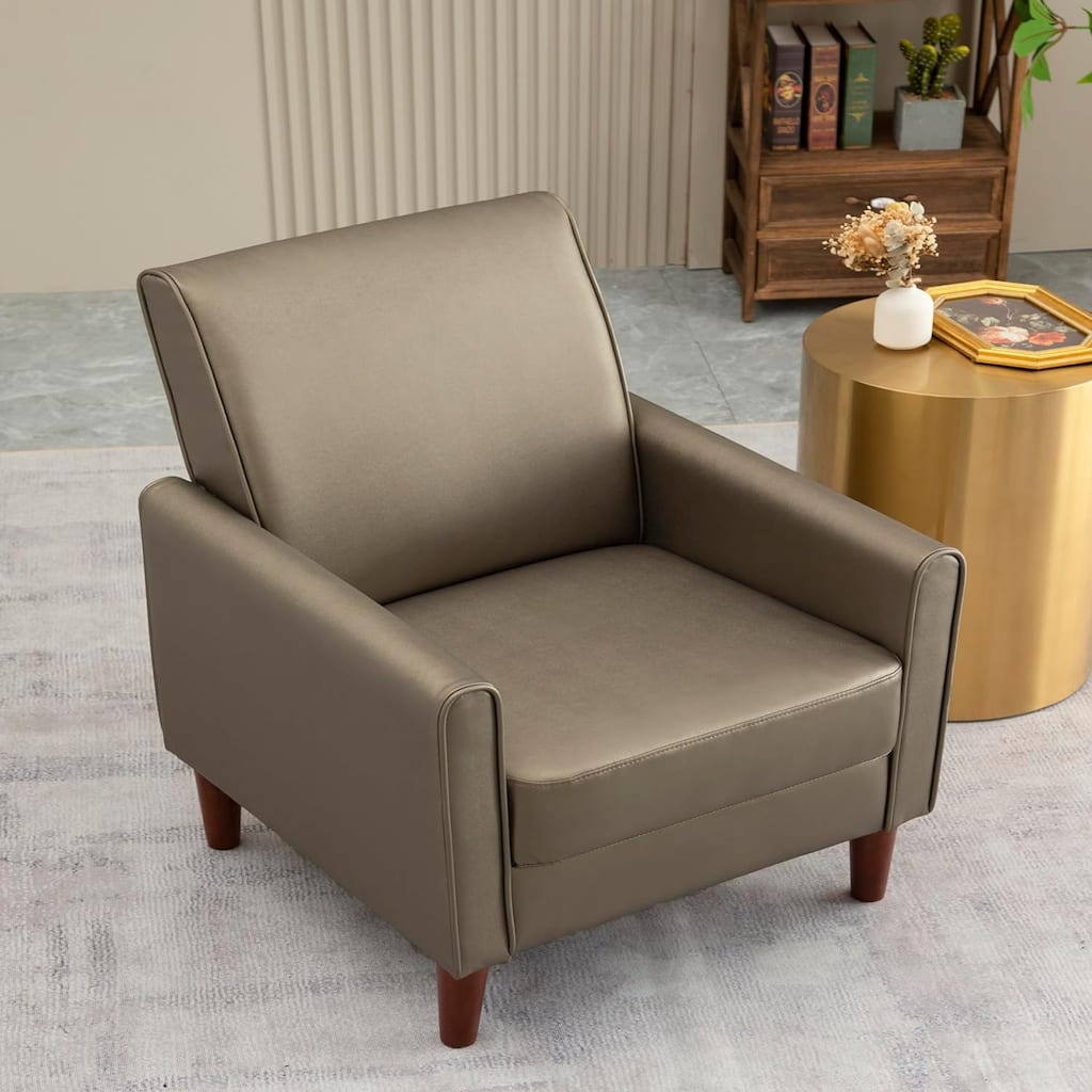 Accent Chair, Mid Century Modern Reading Arm Chair for Bedroom, Upholstered Wingback Side Chair Padded Armrest Single Sofa