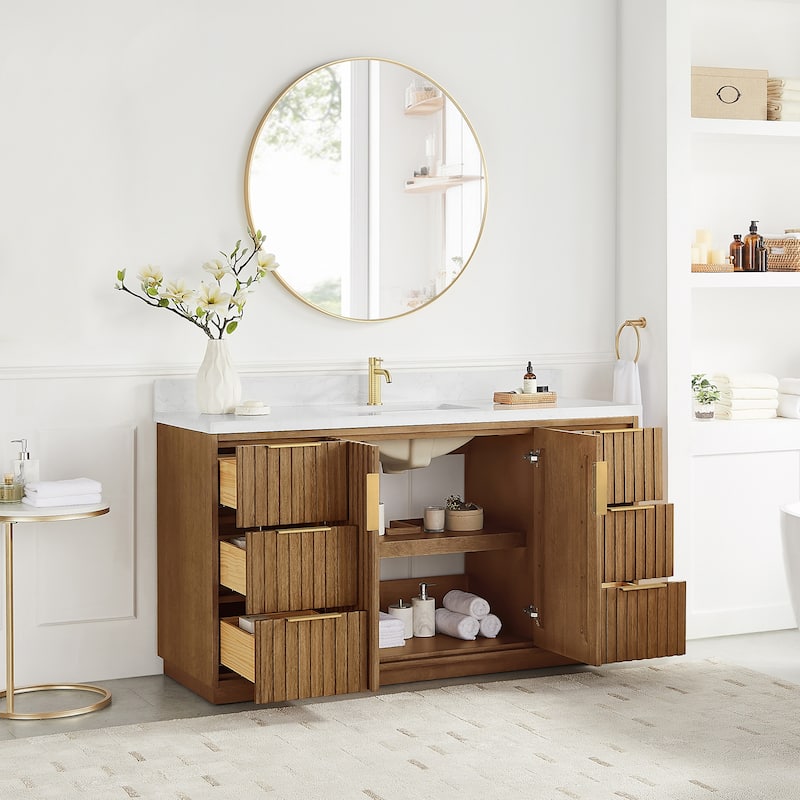 Bangkok Bath Vanity with White Grain Stone Top, no Mirror