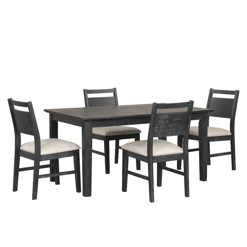 Saby 5pc Dining Table Set, 4 Side Chairs, Black Rubberwood, Light Brown