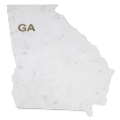 Lg Polished Marble "Georgia" Cutting Board w/brass state abbreviation - White