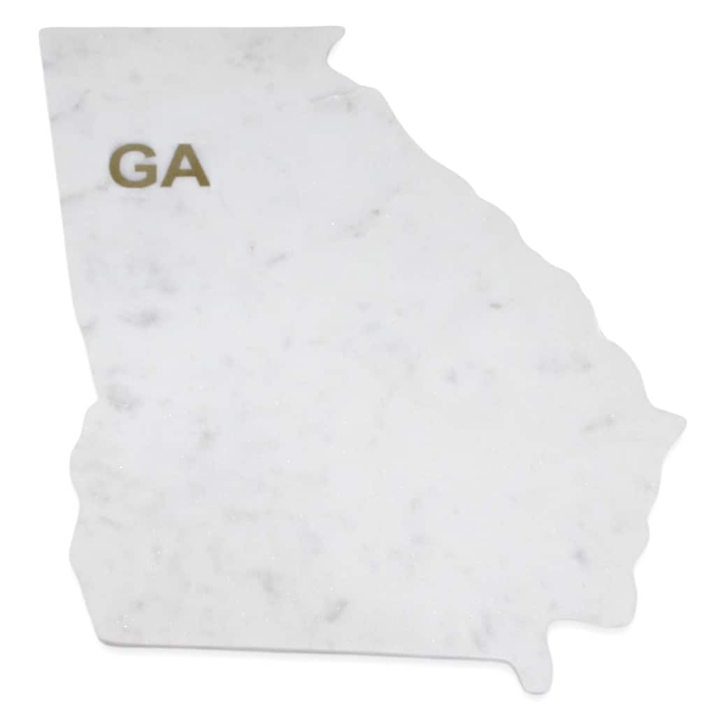 Lg Polished Marble "Georgia" Cutting Board w/brass state abbreviation - White