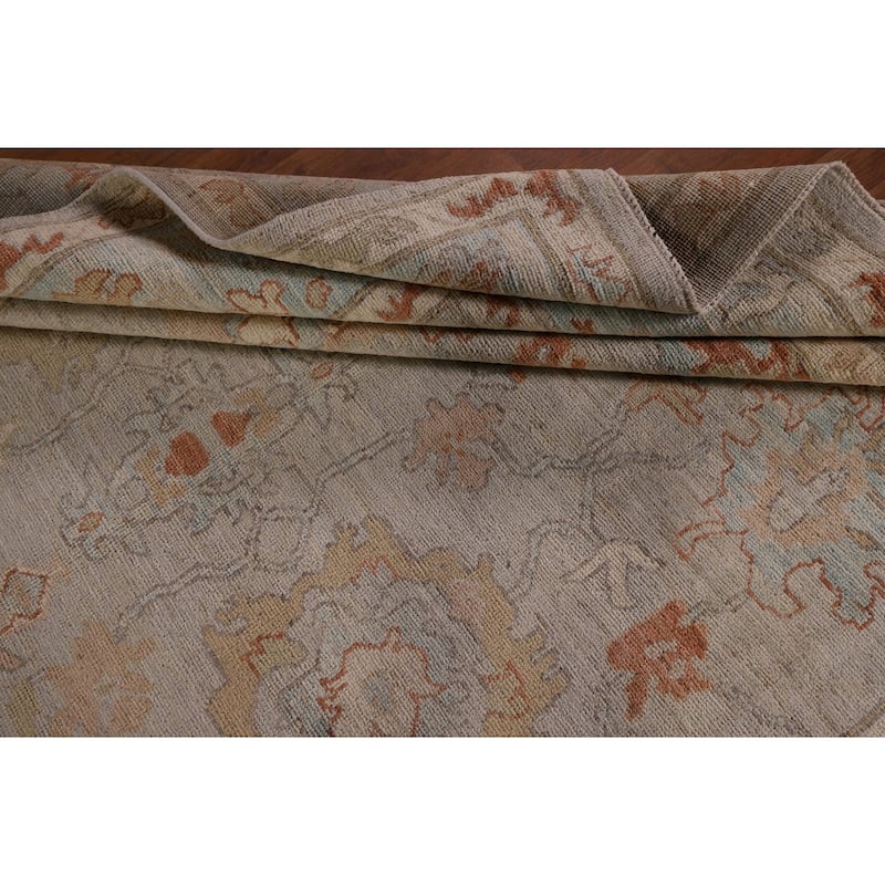 Vegetable Dye Oushak Area Rug Hand-Knotted Floral Beige Wool Carpet - 7'11" x 10'2"