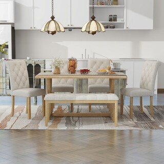 6-Piece Dining Table Set With 4 Upholstered Chairs &1 Bench - Bed Bath ...