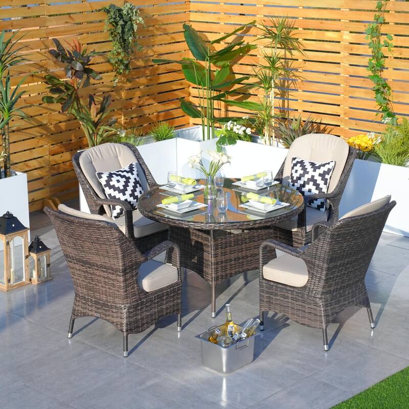 Moda Wicker 5-piece Patio Dining Table Set with Cushions