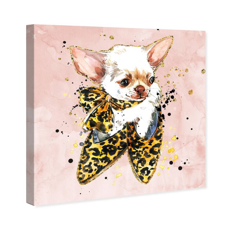 Wynwood Studio Canvas Animals Pooch and Heels Gold and Light Pink Bohemian & Eclectic Wall Art Canvas Print