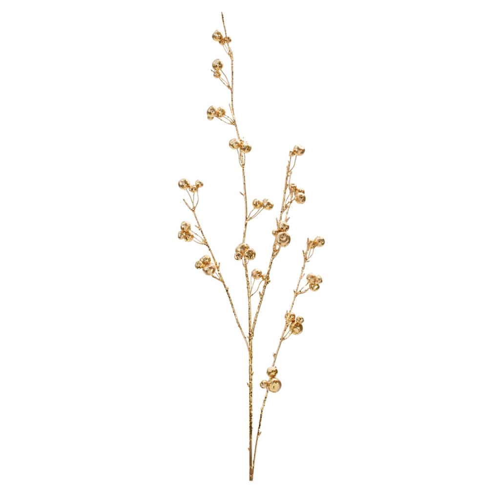Glittered Gold Berry Twig Spray (Set of 6) - N/A