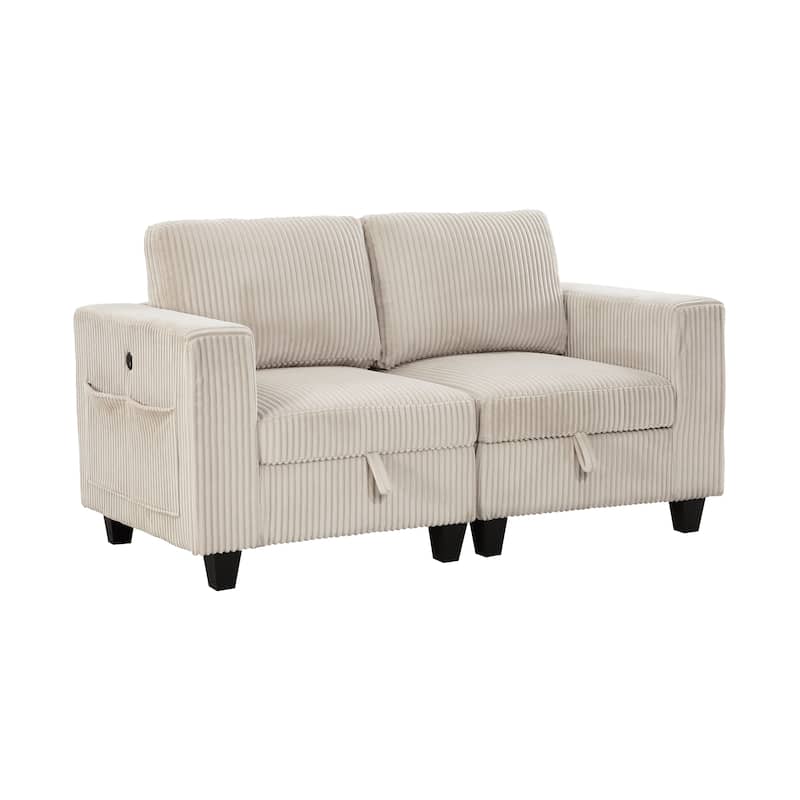 Kenlis Corduroy Living Room Loveseat with Storage - Beige