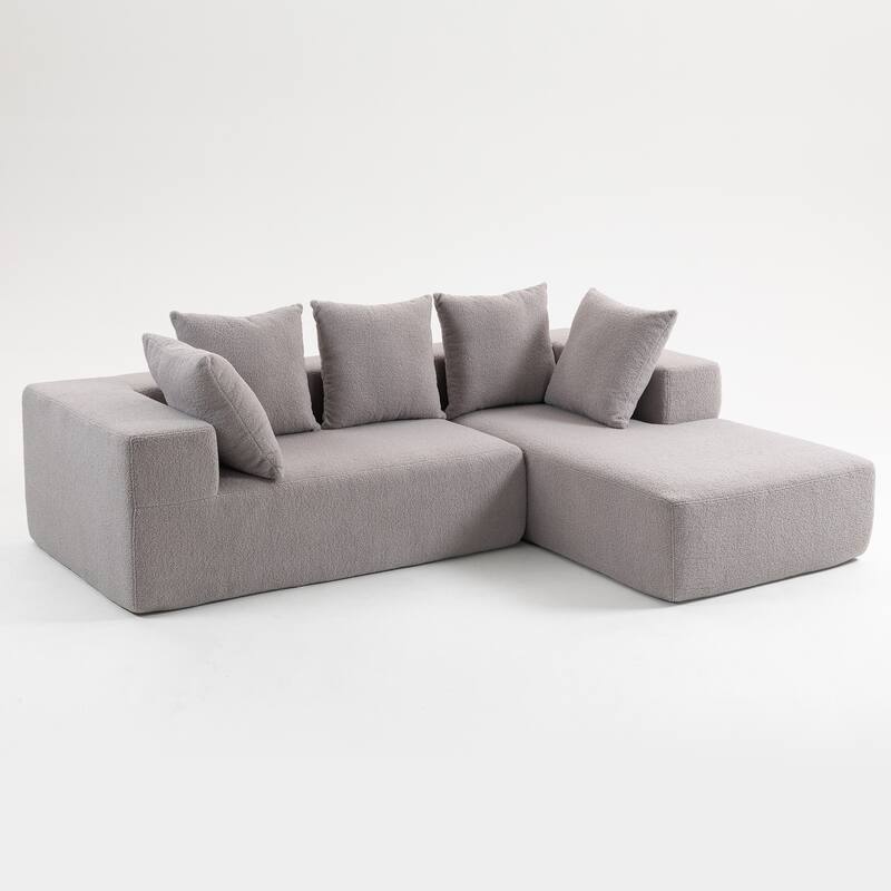 L-Shaped Modular Sectional Sofa, Full Foam Compressed Deep Seat Sofa, Upholstered Corner Sofa with 5 Throw Pillows