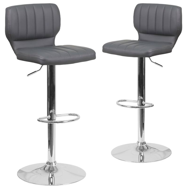 Vinyl Adjustable Barstool with Vertical Stitch Back (Set of 2)