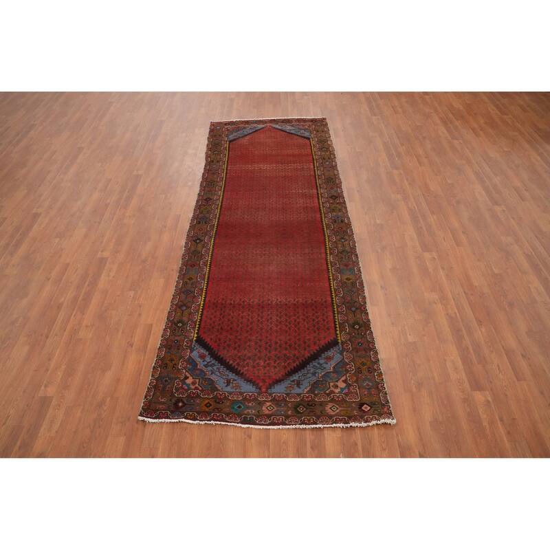Hand Knotted Oriental 100% Wool Carpet Traditional Geometric Oranges & Rust Botemir Runner Rug - 10' 3'' X 3' 9''