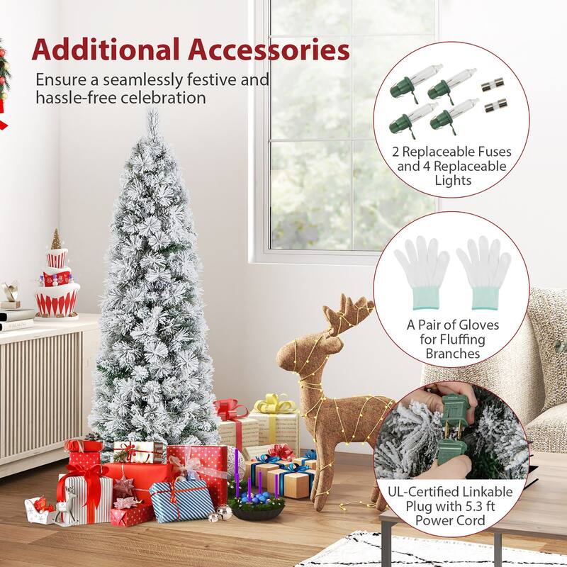Gymax 4.5/6/7 FT Pre-Lit Artificial Christmas Tree Slim Pencil Xmas