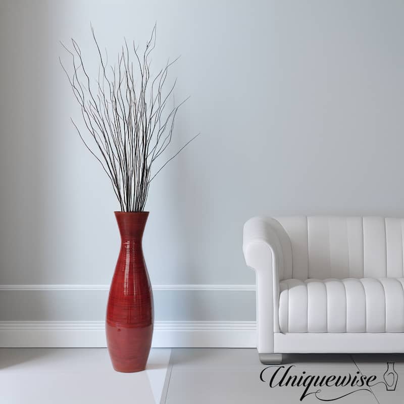 Decorative 24-inch Tall Red Bamboo Floor Vase for Modern Home, Office, Living Room, Bedroom, and Entryway Interior Decor