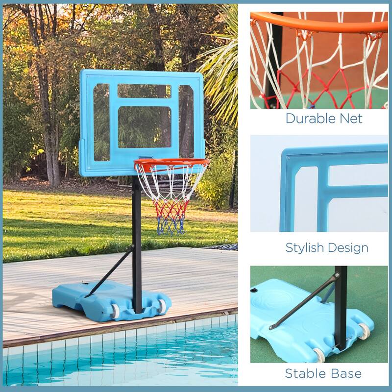 Soozier Poolside Basketball Hoop Stand, 36.5"-48.5" Height Adjustable Portable Hoop System for Adults & Kids, Blue