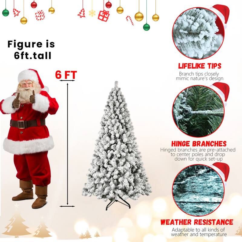 5ft Flocked Pre-Lit Christmas Tree with 200 UL Warm White Lights,551 PVC Tips,Auto-Unfold Memory Wire, Easy Assembly