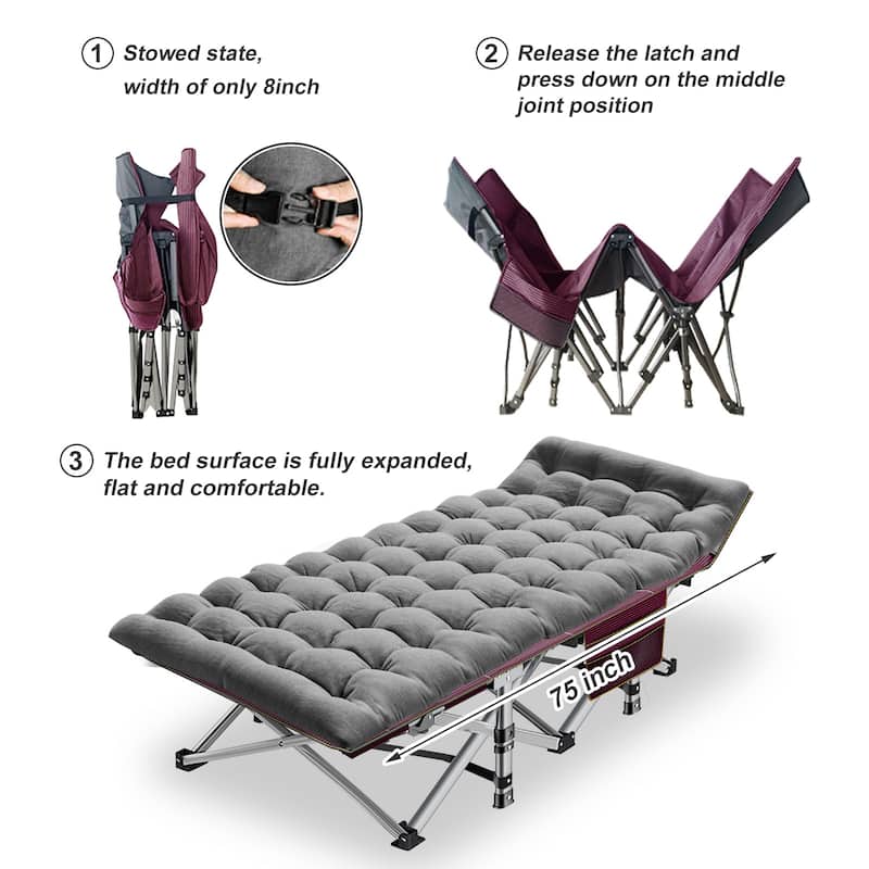 DoCred Portable Folding camping Bed with Mattress, Guest Cot Bed，2PCS - 75"