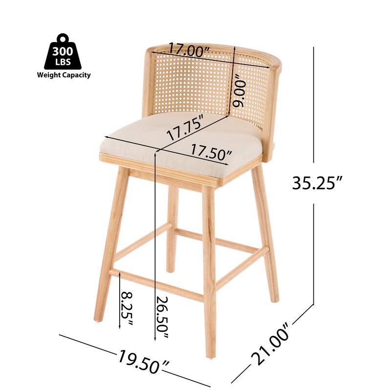 Roomfitters Talia Indoor Rubberwood Counter Stools with Rattan Back, Set of 2 - Set of 2