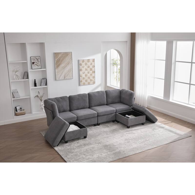 GDFStudio - Modular Polyester 6-Seat 113.39" Sectional with Storage Ottoman