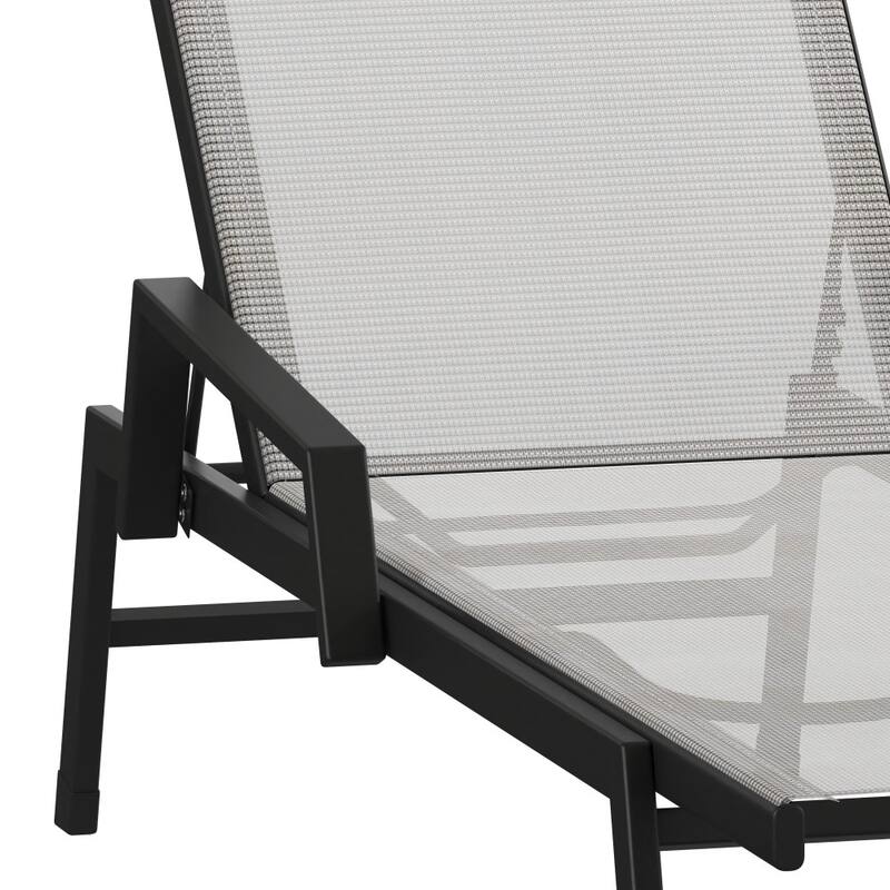 Set of 2 All-Weather Textilene Adjustable Chaise Lounge Chairs with Arms