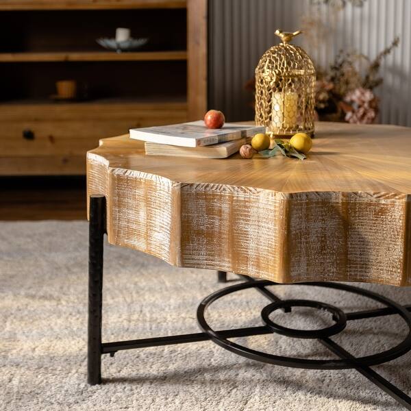 Set Of 2 Light Brown Wood Accent Tables With Glass Round Top