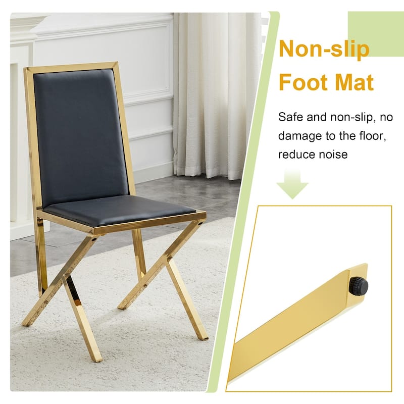 17.3" Black PU Dining Chairs with Gold Metal Legs, Set of 4