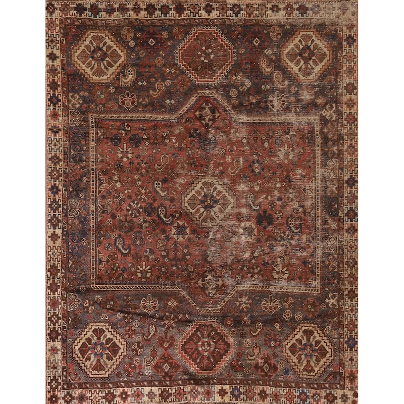 Pre-1900 Antique Qashqai Persian Rug Hand-knotted Wool Carpet - 5'2"x 6'5"