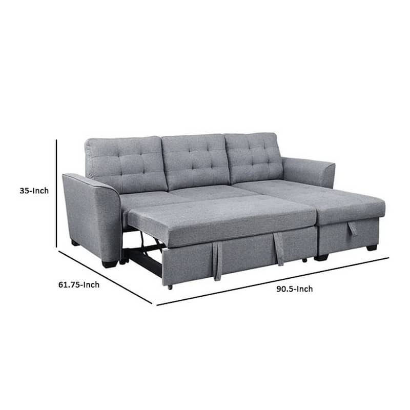 91 Inch Modern Sleeper Sectional Sofa with Reversible Storage Chaise, Gray