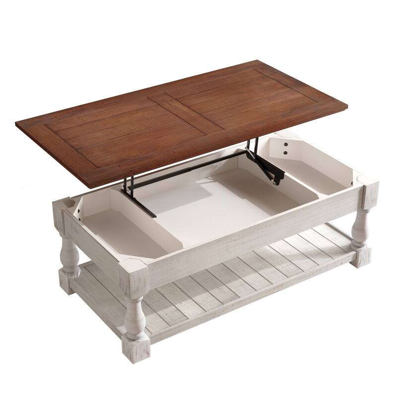 Retro Lift-Top Coffee Table with Hidden Compartment & Lower Shelf