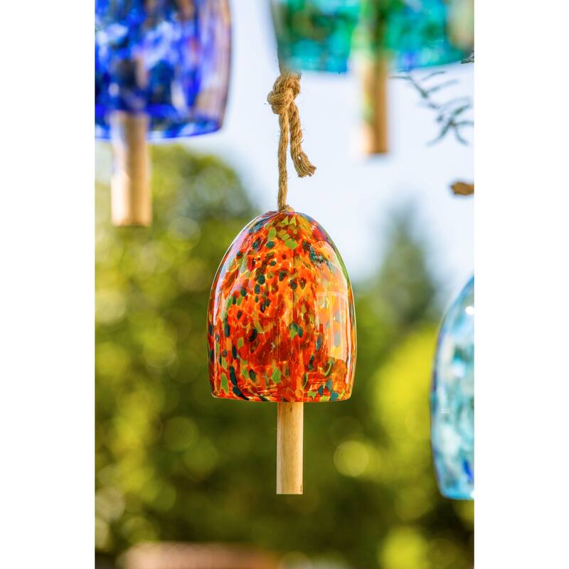 Art Glass Speckle Light Blue Bell Chime - Orange