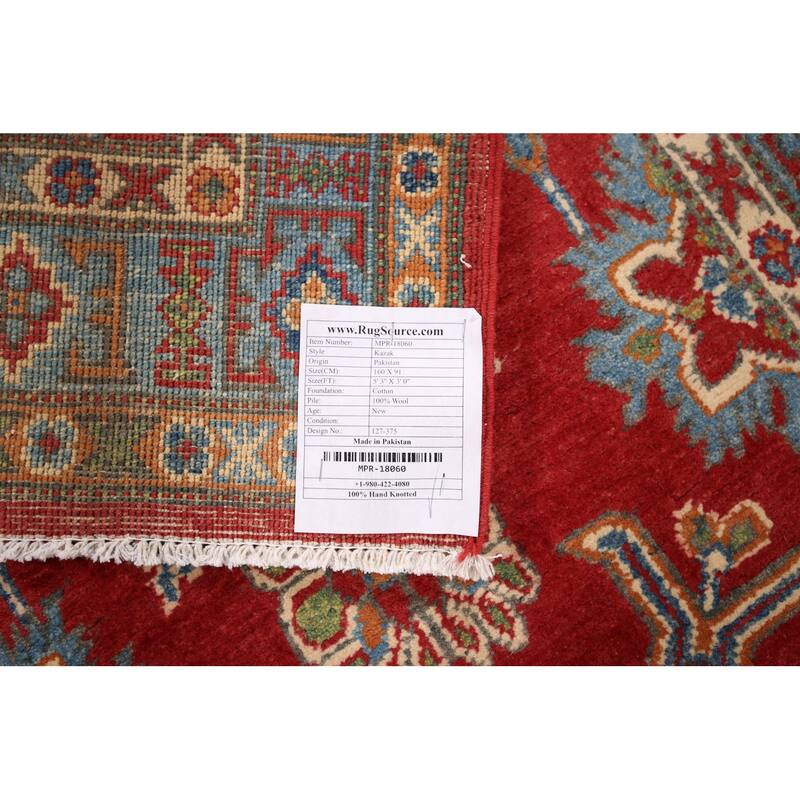 Kazak Foyer Rug Hand-Knotted Grey Wool Carpet - 3'0" x 5'3"