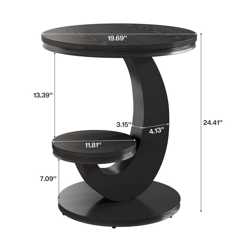 Round End Table, 2 Tiers Side Table with Storage Shelf