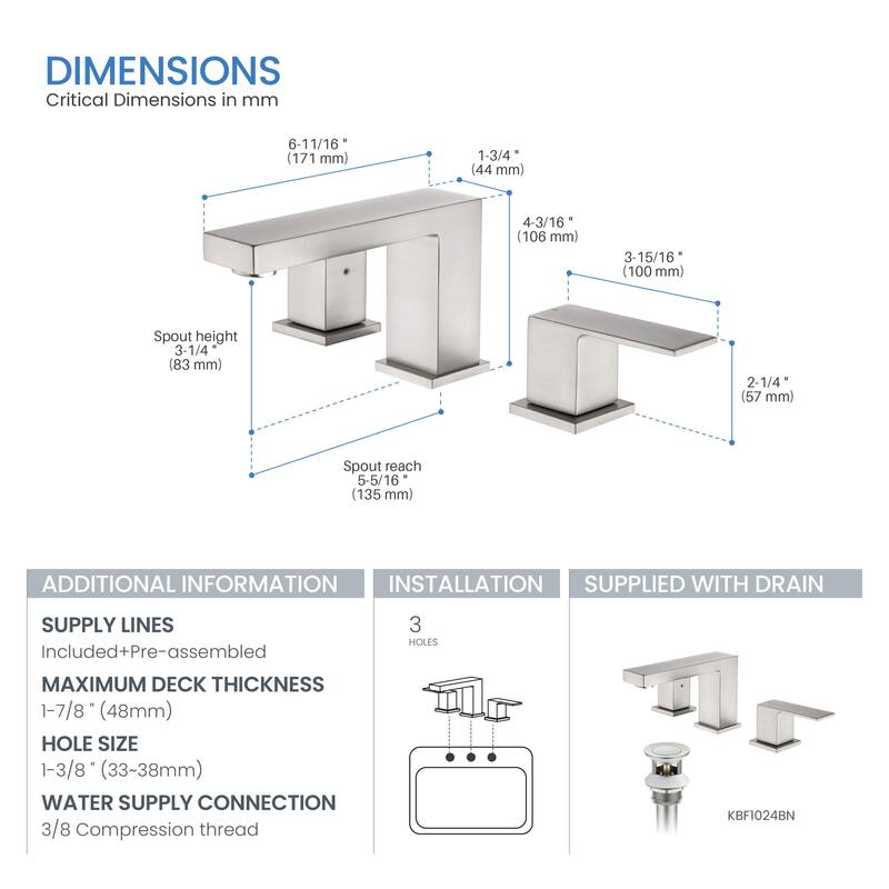 Cube 8“ Widespread Bathroom Sink Faucet with Drain Assembly