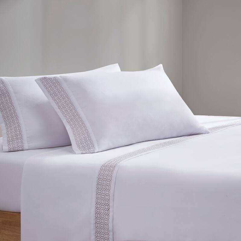 Madison Park Embroidered Microfiber 4 PC Sheet Set
